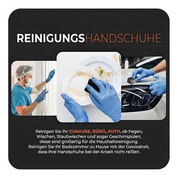 The Real Touch Einweghandschuhe, Blau Nitrilhandschuhe - Box mit 100 Stück, Einmalhandschuhe Puderfrei und Latexfrei, Nitril Handschuhe Einweg für Küche und Reinigung (Blau, S)