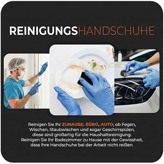 The Real Touch Einweghandschuhe, Blau Nitrilhandschuhe - Box mit 100 Stück, Einmalhandschuhe Puderfrei und Latexfrei, Nitril Handschuhe Einweg für Küche und Reinigung (Blau, XL)