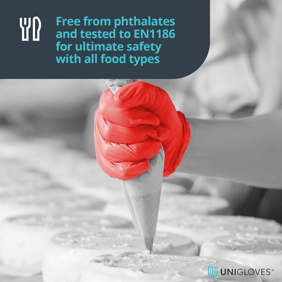 UNIGLOVES Red Pearl Nitril-Untersuchungshandschuhe - vielseitig einsetzbar, puderfreie und latexfreie Einweghandschuhe - Box mit 100 Handschuhen, Rot, Klein (GP0062)