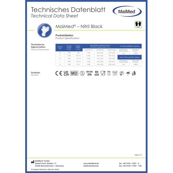 Maimed Nitrilhandschuhe Schwarz L – 100 Stück – puderfrei, reißfest & latexfreie Einweghandschuhe – ideal für Tattoo, Küche, Reinigung
