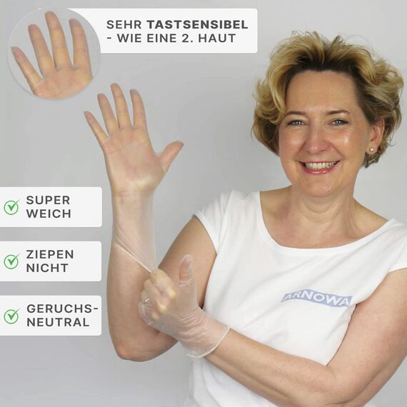 ARNOMED Einweghandschuhe M, Vinyl Handschuhe 1000 Stk (10x100 Stk), Einmalhandschuhe, Handschuhe Einweg puderfrei, Gummihandschuhe Einweg latexfrei, Einweg Handschuhe, Einmalhandschuhe in S, M, L, XL