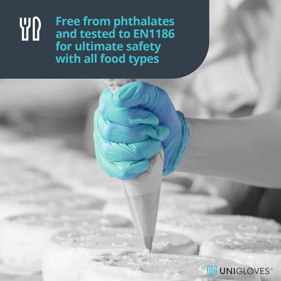 UNIGLOVES Aqua Blue Pearl Nitril-Untersuchungshandschuhe - vielseitig einsetzbar, puderfreie und latexfreie Einweghandschuhe - Box mit 100 Handschuhen, Türkis, Extra Klein (GP0091)