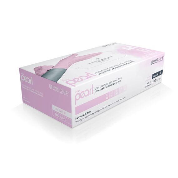 UNIGLOVES Pink Pearl Nitril-Untersuchungshandschuhe - vielseitig einsetzbar, puderfreie und latexfreie Einweghandschuhe - Box mit 100 Handschuhen, Rosa, Extra Klein (GP0051)