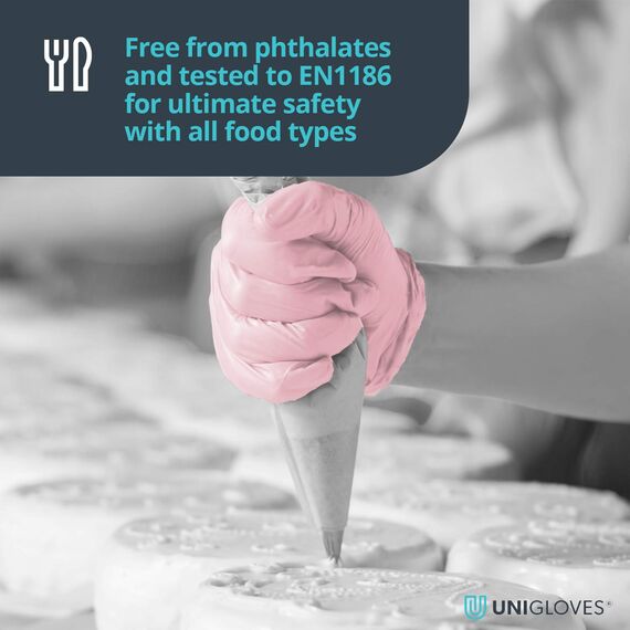 UNIGLOVES Pink Pearl Nitril-Untersuchungshandschuhe - vielseitig einsetzbar, puderfreie und latexfreie Einweghandschuhe - Box mit 100 Handschuhen, Rosa, Extra Klein (GP0051)