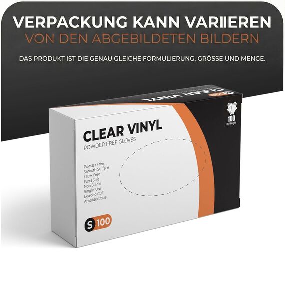 The Real Touch Einweghandschuhe, Transparente Vinylhandschuhe - Box mit 100 Stück, Einmalhandschuhe Puderfrei und Latexfrei, Vinyl Handschuhe Einweg für Küche, Reinigung und Lebensmittel (S)