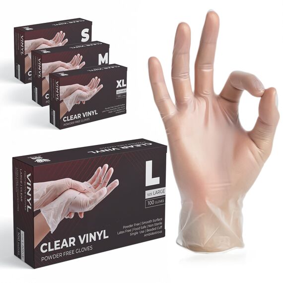 The Real Touch Einweghandschuhe, Transparente Vinylhandschuhe - Box mit 1000 Stück, Einmalhandschuhe Puderfrei und Latexfrei, Vinyl Handschuhe Einweg für Küche, Reinigung und Lebensmittel (XL)