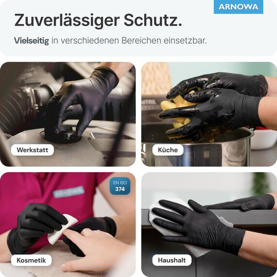 ARNOMED Einweghandschuhe 100 Stück/Box, Schwarze Nitrilhandschuhe L, puderfreie & latexfreie Einmalhandschuhe, Handschuhe in Gr. XS, S, M, L, XL & XXL verfügbar