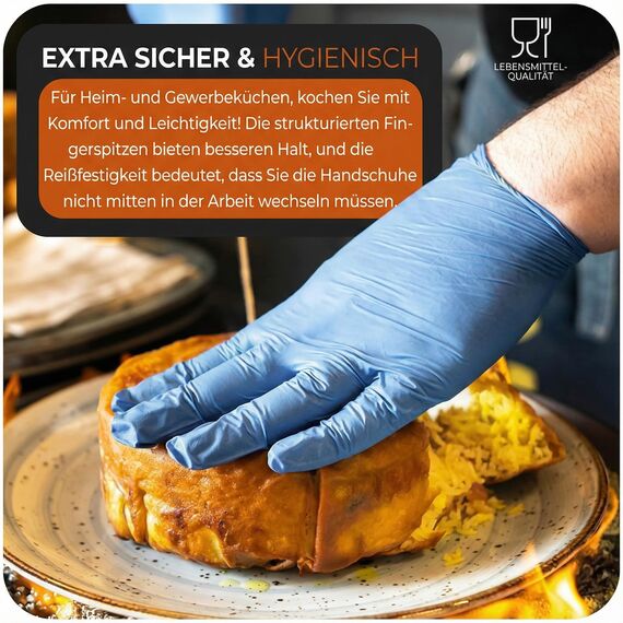 The Real Touch Einweghandschuhe, Blau Nitrilhandschuhe - Box mit 100 Stück, Einmalhandschuhe Puderfrei und Latexfrei, Nitril Handschuhe Einweg für Küche und Reinigung (Blau, S)