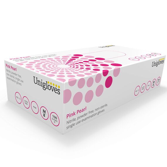 UNIGLOVES Pink Pearl Nitril-Untersuchungshandschuhe - vielseitig einsetzbar, puderfreie und latexfreie Einweghandschuhe - Box mit 100 Handschuhen, Rosa, Extra Klein (GP0051)