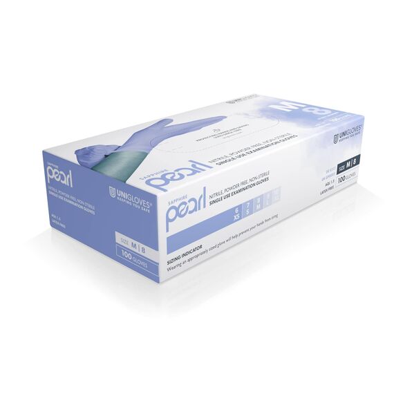 UNIGLOVES Sapphire Pearl Nitril-Untersuchungshandschuhe - vielseitig einsetzbar, puderfreie und latexfreie Einweghandschuhe - Box mit 100 Handschuhen, Saphir, Klein (GP0082)