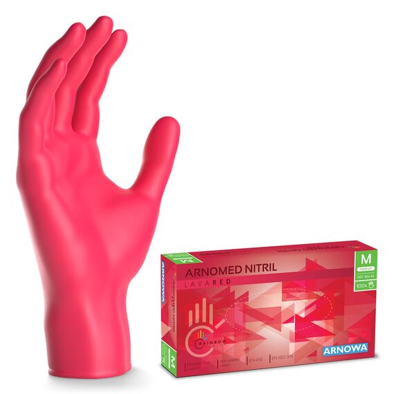 ARNOMED Einweghandschuhe Rot 100 Stück/Box, Nitrilhandschuhe M, Einmalhandschuhe, Handschuhe Einweg puderfrei, latexfreie Gummihandschuhe, Einweghandschuhe in XS, S, M, L & XL verfügbar