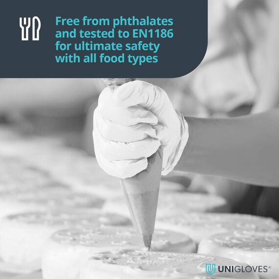 UNIGLOVES White Pearl Nitril-Untersuchungshandschuhe - vielseitig einsetzbar, puderfreie und latexfreie Einweghandschuhe - Box mit 100 Handschuhen, Weiß, Mittel (GP0023)