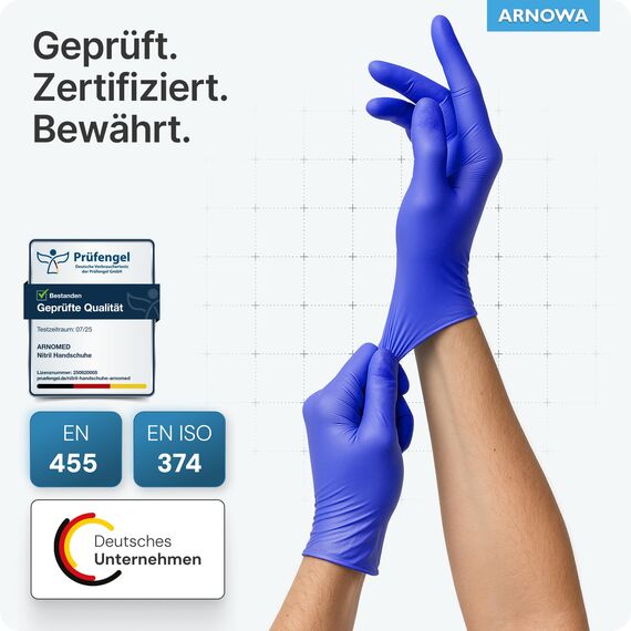 ARNOMED Einweghandschuhe Dunkelblau 100 Stück/Box, Nitrilhandschuhe L, Einmalhandschuhe, Handschuhe Einweg puderfrei, latexfreie Gummihandschuhe, Einweghandschuhe in S, M, L & XL verfügbar