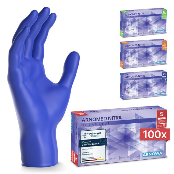 ARNOMED Einweghandschuhe Dunkelblau 100 Stück/Box, Einmalhandschuhe S, Nitrilhandschuhe, Handschuhe Einweg puderfrei, latexfreie Gummihandschuhe, Einweghandschuhe in S, M, L & XL verfügbar