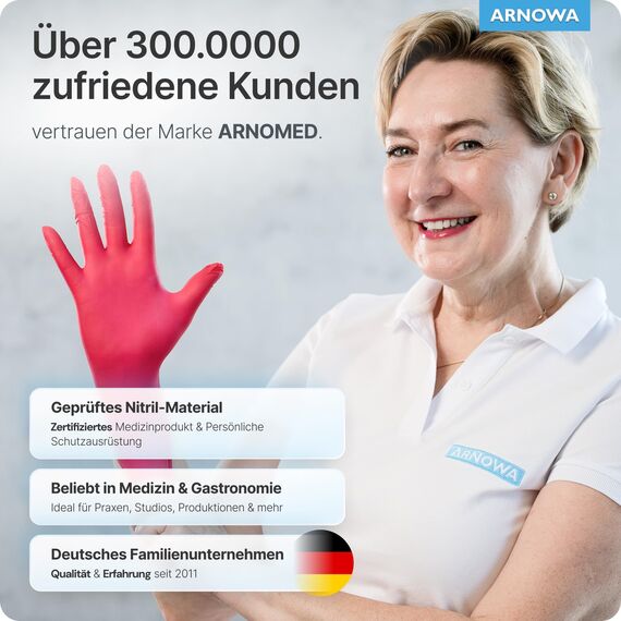 ARNOMED Einweghandschuhe Rot 100 Stück/Box, Nitrilhandschuhe L, Einmalhandschuhe, Handschuhe Einweg puderfrei, latexfreie Gummihandschuhe, Einweghandschuhe in XS, S, M, L & XL verfügbar