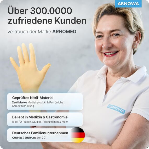 ARNOMED Einweghandschuhe Gelb 100 Stück/Box, Einmalhandschuhe S, Nitrilhandschuhe, Handschuhe Einweg puderfrei, latexfreie Gummihandschuhe, Einweghandschuhe in XS, S, M & L verfügbar