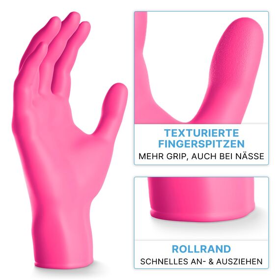 1000 Stück ARNOMED Einweghandschuhe Pink, Einmalhandschuhe L, Nitril Handschuhe, Nitrilhandschuhe puderfrei, Gummi-Handschuhe Einweg, Schutzhandschuhe, Handschuhe Nitril in XS, S, M, L, XL