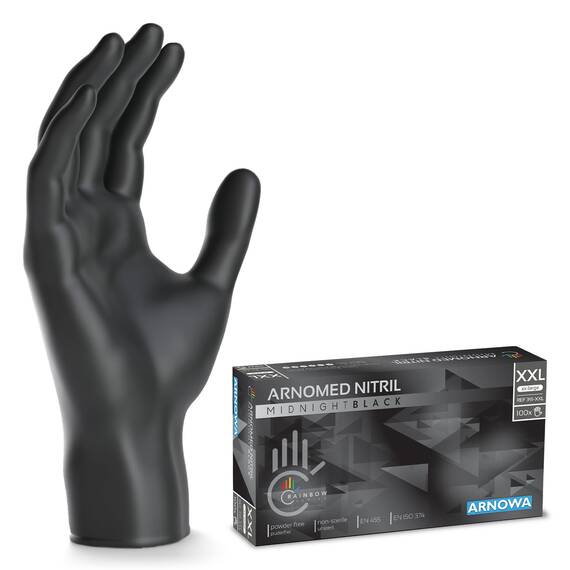 900 Stück (10x90) ARNOMED Einweghandschuhe Schwarz, Einmalhandschuhe XXL, Nitril Handschuhe Einweg, Nitrilhandschuhe puderfrei, Gummihandschuhe Einweg, Schutzhandschuhe Nitril XS, S, M, L, XL, XXL