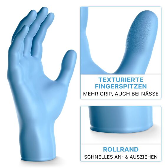 1000 Stück ARNOMED Einweghandschuhe Blau, Einmalhandschuhe L, Nitril Handschuhe, Nitrilhandschuhe puderfrei, Gummi-Handschuhe Einweg, Schutzhandschuhe, Handschuhe Nitril in XS, S, M, L, XL, XXL
