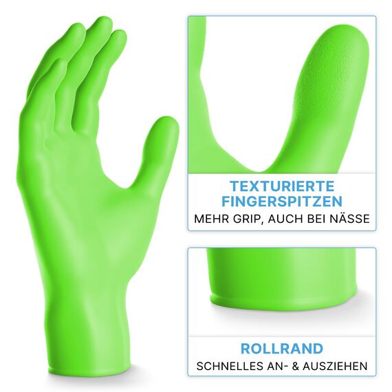 1000 Stück ARNOMED Einweghandschuhe Grün, Einmalhandschuhe XL, Nitril Handschuhe Einweg, Nitrilhandschuhe puderfrei, Gummihandschuhe Einweg, Schutzhandschuhe, Handschuhe Nitril in XS, S, M, L, XL