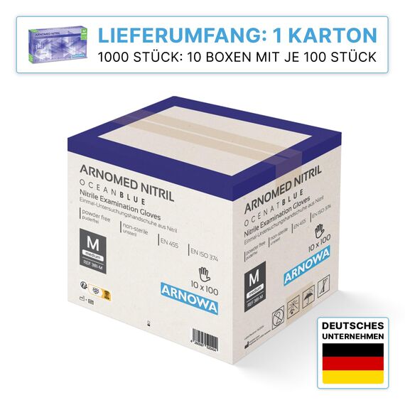 1000 Stück ARNOMED Einweghandschuhe Dunkelblau, Einmalhandschuhe M, Nitril Handschuhe Einweg, Nitrilhandschuhe puderfrei, Gummihandschuhe Einweg, Schutzhandschuhe, Handschuhe Nitril in S, M, L, XL