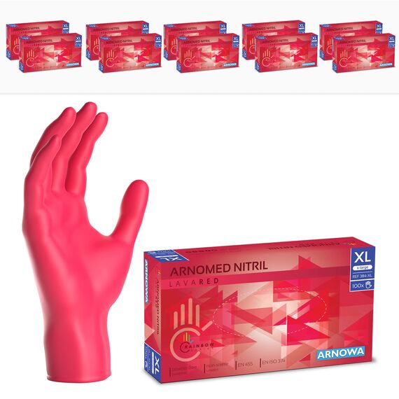 1000 Stück ARNOMED Einweghandschuhe Rot, Einmalhandschuhe XL, Nitril Handschuhe Einweg, Nitrilhandschuhe puderfrei, Gummihandschuhe Einweg, Schutzhandschuhe, Handschuhe Nitril in XS, S, M, L, XL