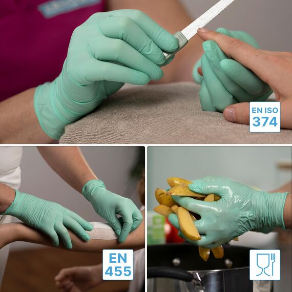 500 Stk (5x100) ARNOMED Einweghandschuhe Grün, Einmalhandschuhe L, Nitril Handschuhe Einweg, Nitrilhandschuhe puderfrei, Gummihandschuhe Einweg, Schutzhandschuhe, Handschuhe Nitril XS, S, M, L, XL