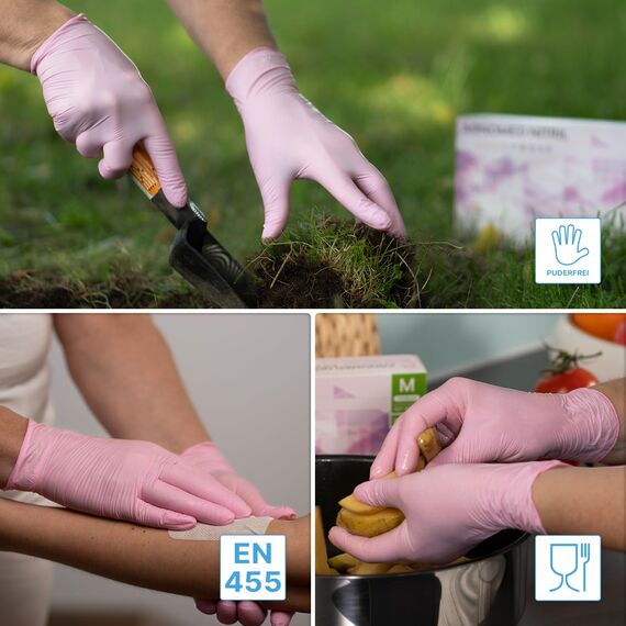 500 Stück (5x100) ARNOMED Einweghandschuhe Rosa, Einmalhandschuhe XS, Nitril Handschuhe Einweg, Nitrilhandschuhe puderfrei, Gummihandschuhe Einweg, Schutzhandschuhe, Handschuhe Nitril in XS, S, M, L