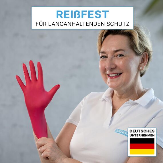500 Stück ARNOMED Einweghandschuhe Rot, Einmalhandschuhe M, Nitril Handschuhe Einweg, Nitrilhandschuhe puderfrei, Gummihandschuhe Einweg, Schutzhandschuhe, Handschuhe Nitril in XS, S, M, L, XL