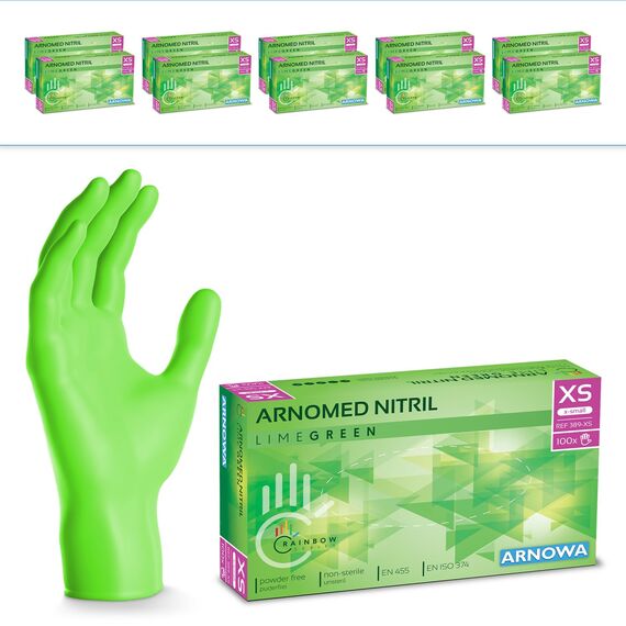 1000 Stück ARNOMED Einweghandschuhe Grün, Einmalhandschuhe XS, Nitril Handschuhe Einweg, Nitrilhandschuhe puderfrei, Gummihandschuhe Einweg, Schutzhandschuhe, Handschuhe Nitril in XS, S, M, L, XL