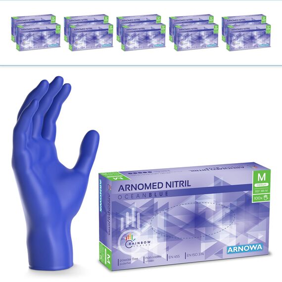 1000 Stück ARNOMED Einweghandschuhe Dunkelblau, Einmalhandschuhe M, Nitril Handschuhe Einweg, Nitrilhandschuhe puderfrei, Gummihandschuhe Einweg, Schutzhandschuhe, Handschuhe Nitril in S, M, L, XL