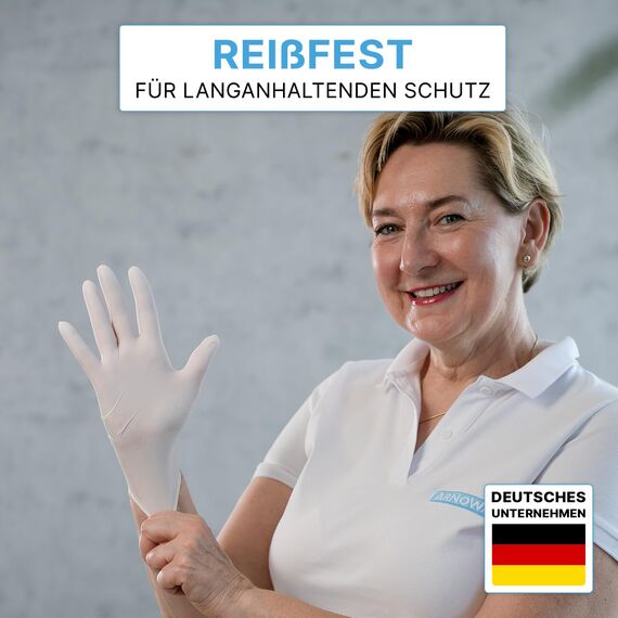 500 Stück ARNOMED Einweghandschuhe Weiß, Einmalhandschuhe S, Nitril Handschuhe Einweg, Nitrilhandschuhe puder-/latexfrei, Gummihandschuhe Einweg, Schutzhandschuhe, Handschuhe Nitril XS, S, M, L, XL