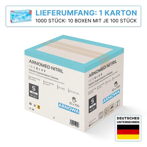 1000 Stück ARNOMED Einweghandschuhe Hellblau, Einmalhandschuhe S, Nitril Handschuhe Einweg, Nitrilhandschuhe puderfrei, Gummihandschuhe Einweg, Schutzhandschuhe, Handschuhe Nitril in XS, S, M, L, XL