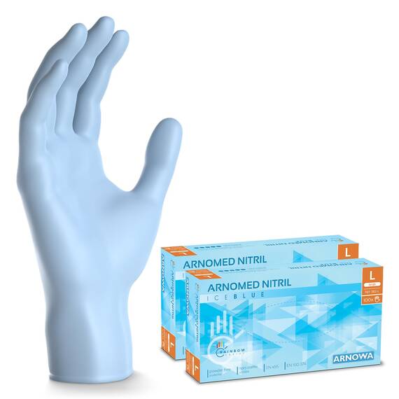 400x ARNOMED Einweghandschuhe Hellblau (4x100 Stück), Einmalhandschuhe L, Nitril Handschuhe Einweg, Nitrilhandschuhe puderfrei, Gummihandschuhe Einweg, Schutz-Handschuhe Nitril in XS, S, M, L, XL