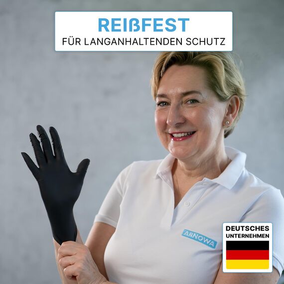 500 Stück (5x100) ARNOMED Einweghandschuhe Schwarz, Einmalhandschuhe L, Nitril Handschuhe Einweg, Nitrilhandschuhe puderfrei, Gummihandschuhe Einweg, Schutzhandschuhe Nitril in XS, S, M, L, XL, XXL