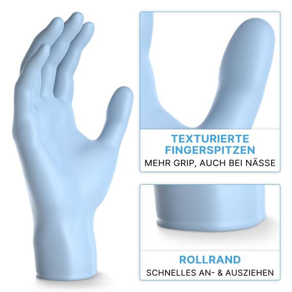 400x ARNOMED Einweghandschuhe Hellblau (4x100 Stück), Einmalhandschuhe XS, Nitril Handschuhe Einweg, Nitrilhandschuhe puderfrei, Gummihandschuhe Einweg, Schutz-Handschuhe Nitril in XS, S, M, L, XL