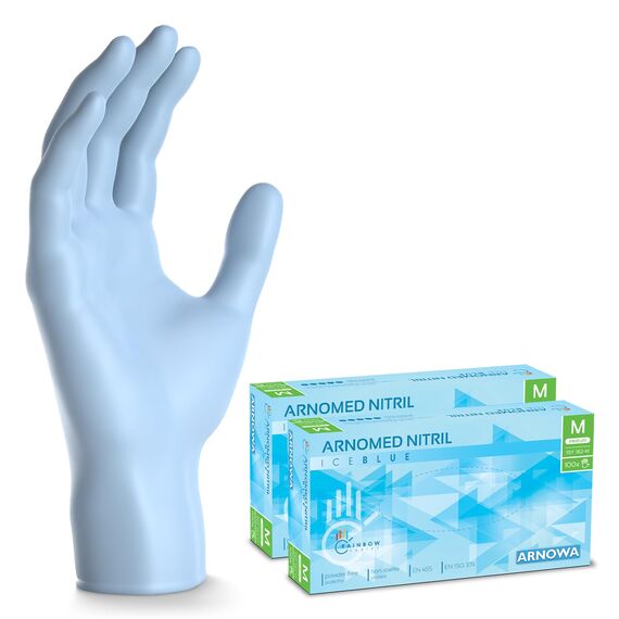 200x ARNOMED Einweghandschuhe Hellblau (2x100 Stück), Einmalhandschuhe M, Nitril Handschuhe Einweg, Nitrilhandschuhe puderfrei, Gummihandschuhe Einweg, Schutz-Handschuhe Nitril in XS, S, M, L, XL