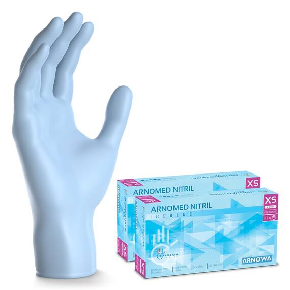 400x ARNOMED Einweghandschuhe Hellblau (4x100 Stück), Einmalhandschuhe XS, Nitril Handschuhe Einweg, Nitrilhandschuhe puderfrei, Gummihandschuhe Einweg, Schutz-Handschuhe Nitril in XS, S, M, L, XL