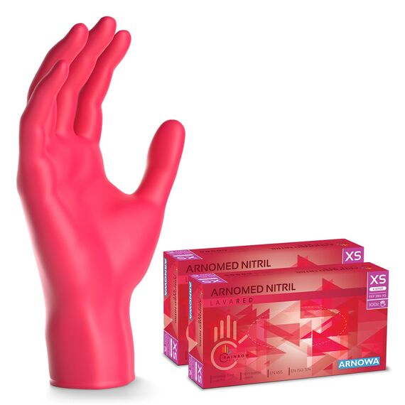 200x ARNOMED Einweghandschuhe Rot (2x100 Stück), Einmalhandschuhe XS, Nitril Handschuhe Einweg, Nitrilhandschuhe puderfrei, Gummihandschuhe Einweg, Schutzhandschuhe, Handschuhe Nitril XS, S, M, L, XL