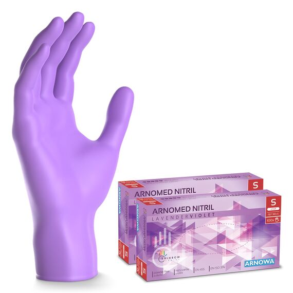 400x ARNOMED Einweghandschuhe Lila (4x100 Stück), Einmalhandschuhe S, Nitril Handschuhe Einweg, Nitrilhandschuhe puderfrei, Gummihandschuhe Einweg, Schutzhandschuhe, Handschuhe Nitril XS, S, M, L, XL