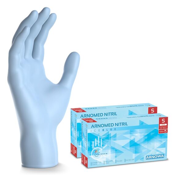 200x ARNOMED Einweghandschuhe Hellblau (2x100 Stück), Einmalhandschuhe S, Nitril Handschuhe Einweg, Nitrilhandschuhe puderfrei, Gummihandschuhe Einweg, Schutz-Handschuhe Nitril in XS, S, M, L, XL