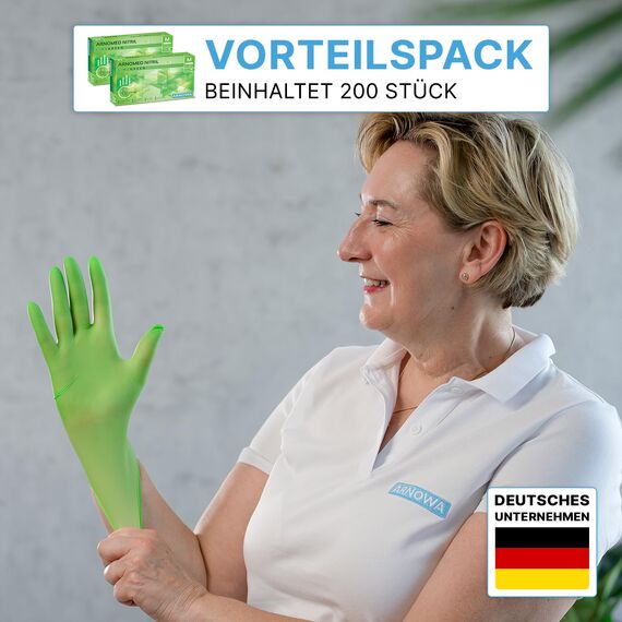200x ARNOMED Einweghandschuhe Grün (2x100 Stück), Einmalhandschuhe M, Nitril Handschuhe Einweg, Nitrilhandschuhe puderfrei, Gummihandschuhe Einweg, Schutzhandschuhe, Handschuhe Nitril XS, S, M, L, XL