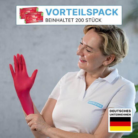 1000x ARNOMED Einweghandschuhe Rot (10x100 Stück), Einmalhandschuhe M, Nitril Handschuhe Einweg, Nitrilhandschuhe puderfrei, Gummihandschuhe Einweg, Schutzhandschuhe, Handschuhe Nitril XS, S, M, L, XL