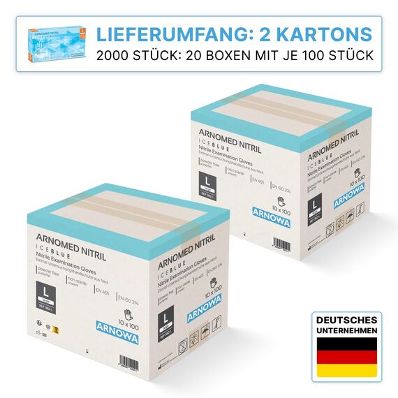 2000 Stück ARNOMED Einweghandschuhe Hellblau, Einmalhandschuhe L, Nitril Handschuhe Einweg, Nitrilhandschuhe puderfrei, Gummihandschuhe Einweg, Schutzhandschuhe, Handschuhe Nitril in XS, S, M, L, XL