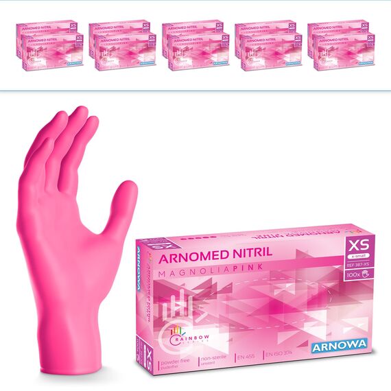1000 Stück ARNOMED Einweghandschuhe Pink, Einmalhandschuhe XS, Nitril Handschuhe, Nitrilhandschuhe puderfrei, Gummi-Handschuhe Einweg, Schutzhandschuhe, Handschuhe Nitril in XS, S, M, L, XL
