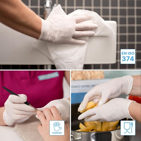 1000x ARNOMED Einweghandschuhe Weiß, Einmalhandschuhe S, Handschuhe Einweg (5x200 Stk), Gummihandschuhe puderfrei, latexfreie Nitrilhandschuhe in S, M, L, XL, Putzhandschuhe, Koch-/Küchen-Handschuhe
