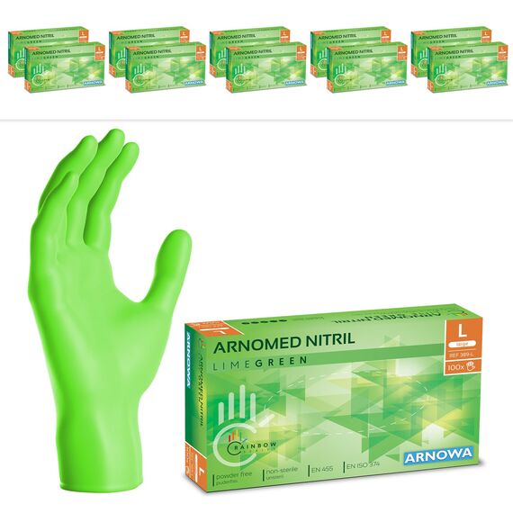 2000 Stück ARNOMED Einweghandschuhe Grün, Einmalhandschuhe L, Nitril Handschuhe Einweg, Nitrilhandschuhe puderfrei, Gummihandschuhe Einweg, Schutzhandschuhe, Handschuhe Nitril in XS, S, M, L, XL