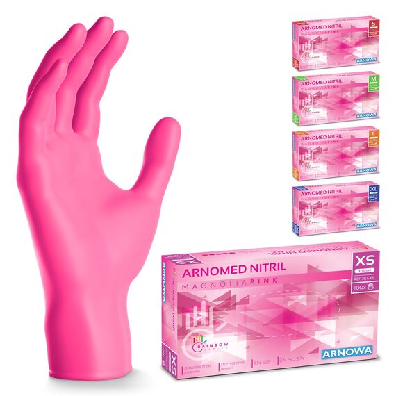 200x ARNOMED Einweghandschuhe Pink (2x100 Stück), Einmalhandschuhe XS, Nitril Handschuhe Einweg, Nitrilhandschuhe puderfrei, Gummihandschuhe Einweg Schutzhandschuhe Handschuhe Nitril in XS, S, M, L