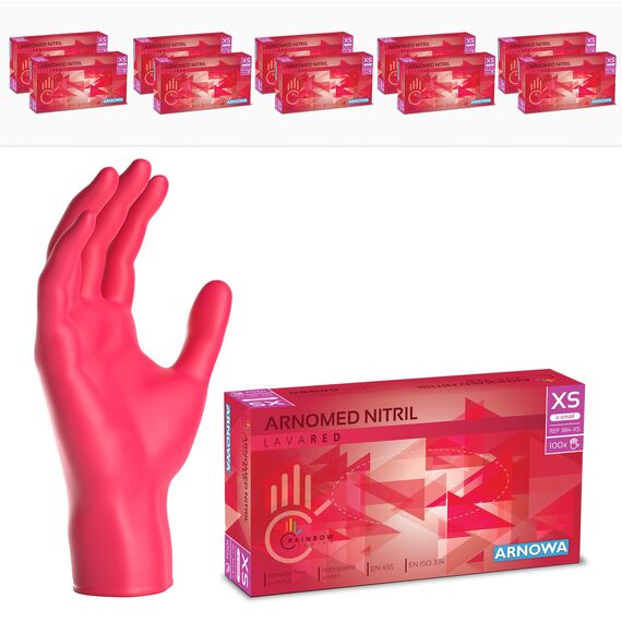 2000 Stück ARNOMED Einweghandschuhe Rot, Einmalhandschuhe XS, Nitril Handschuhe Einweg, Nitrilhandschuhe puderfrei, Gummihandschuhe Einweg, Schutzhandschuhe, Handschuhe Nitril in XS, S, M, L, XL