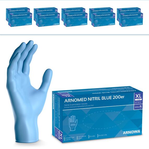 2000x ARNOMED Einweghandschuhe Blau, Einmalhandschuhe XL, Nitrilhandschuhe (10x200 Stk), Handschuhe Einweg puderfrei, Gummihandschuhe Einweg, Handschuhe Nitril, Einmalhandschuhe in S, M, L & XL